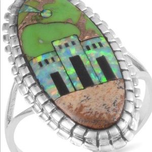 Santa Fe Style Multi Gem Sterling Silver Size 7